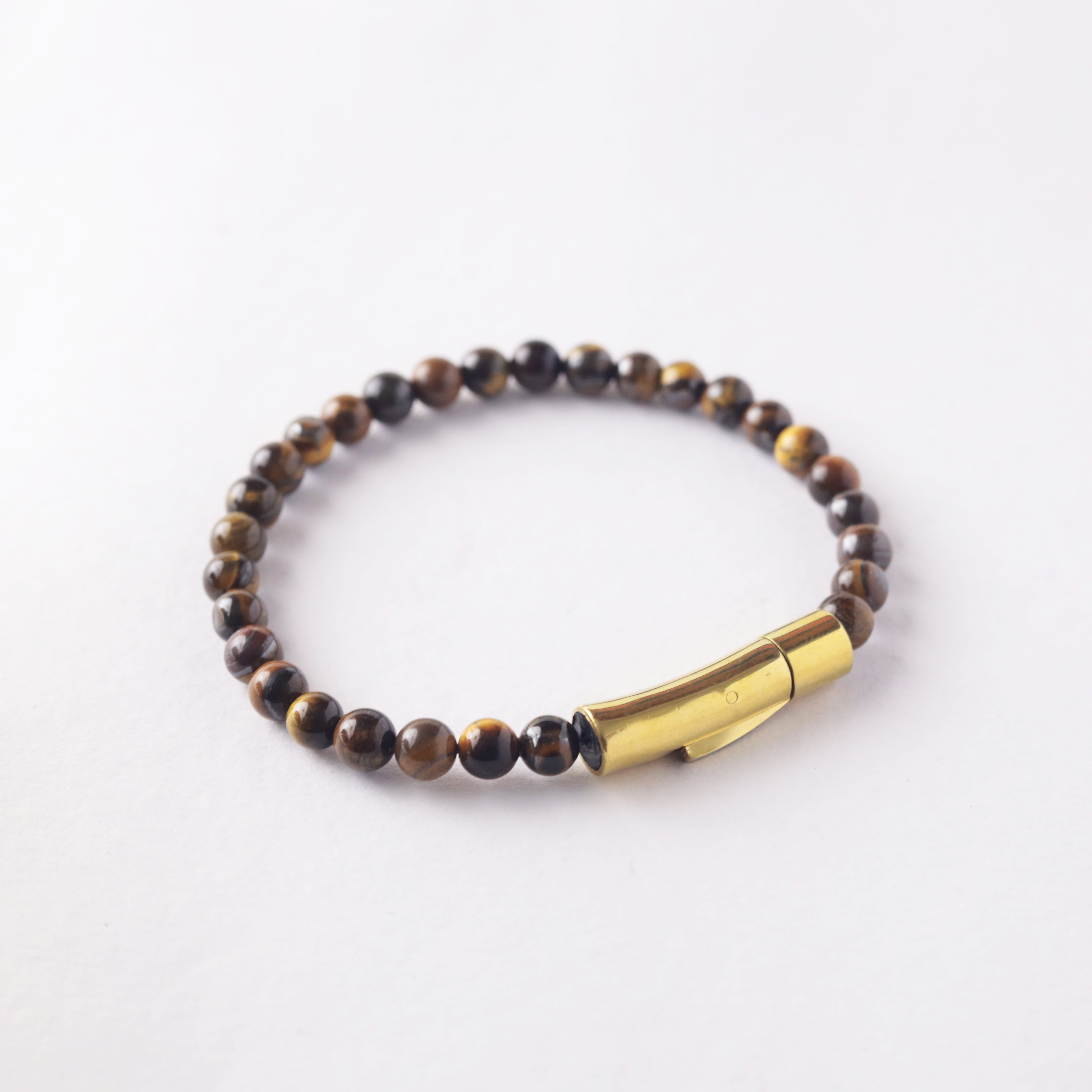 Men’s Beaded Bracelet with Gold Stainless Steel Clasp