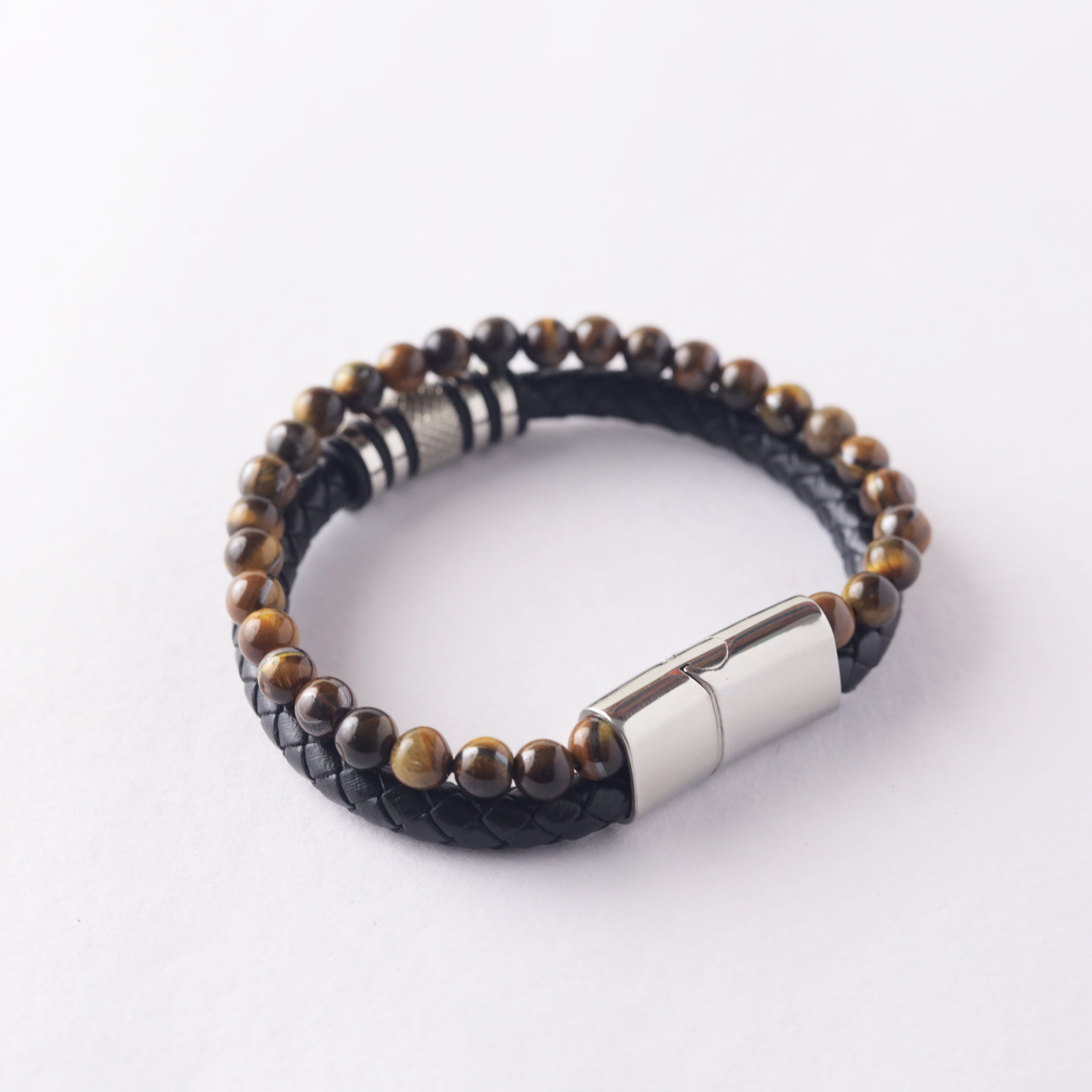 Men’s Braided Leather & Beaded Bracelet