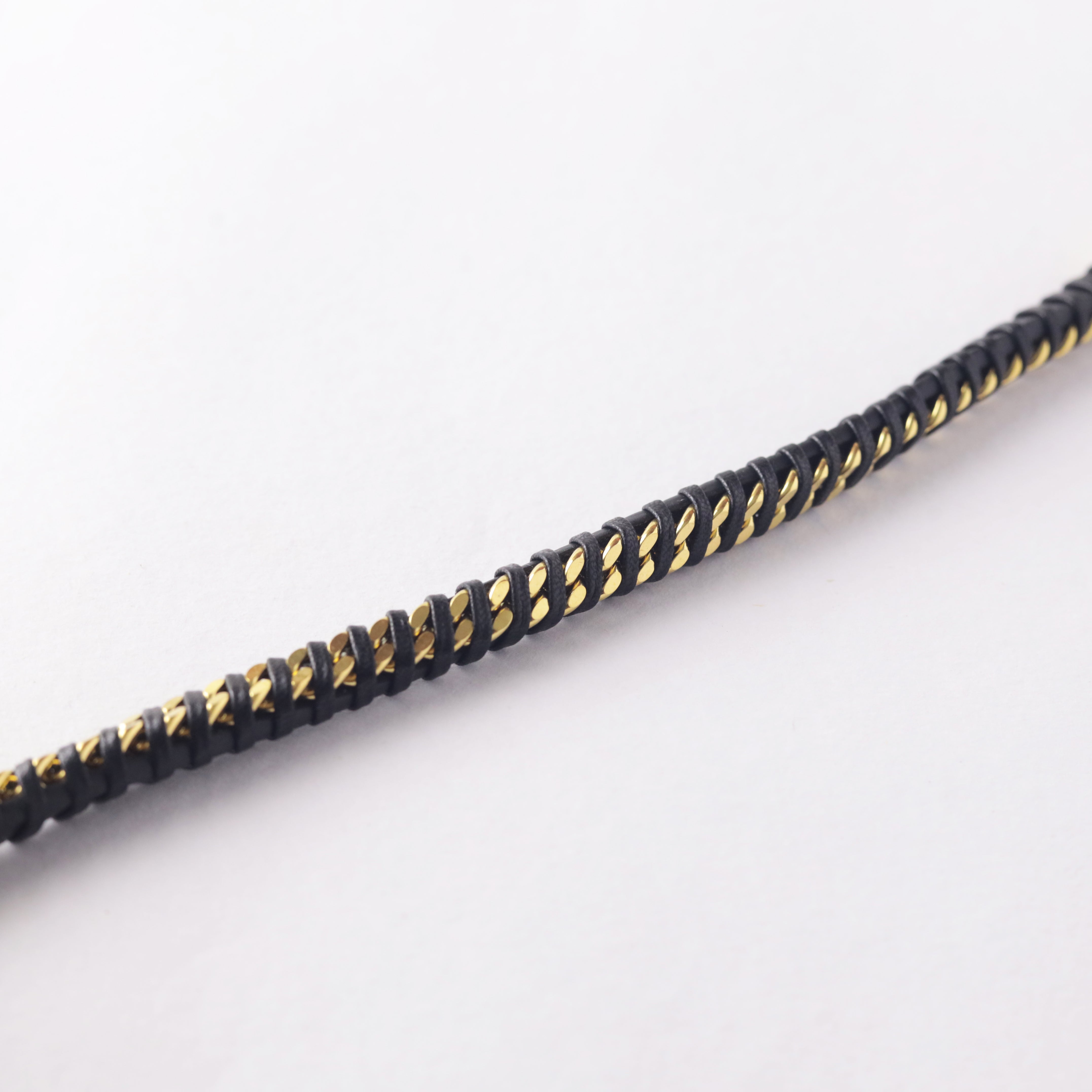 Men’s Black Leather & Gold Stainless Steel Chain Bracelet