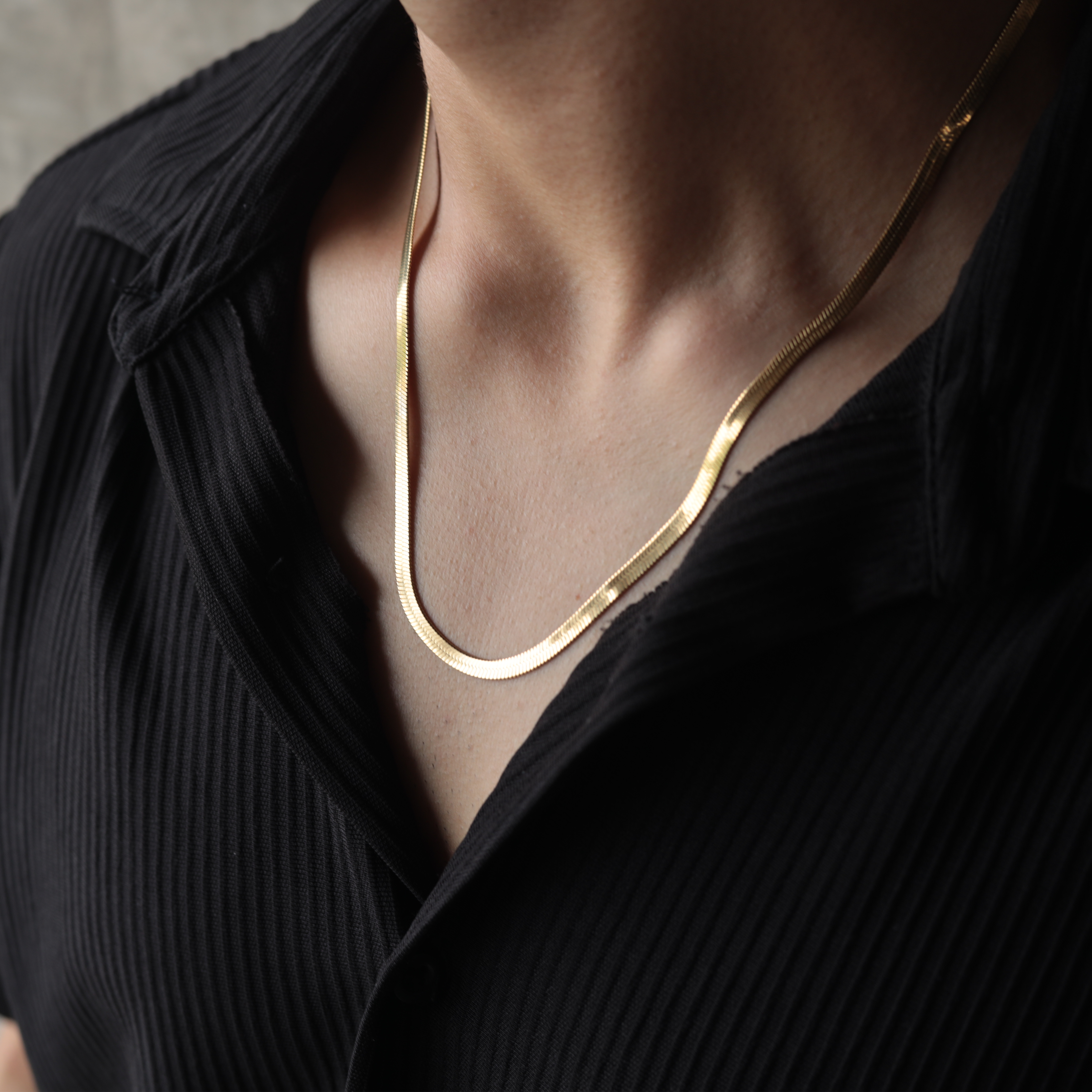 Gold Herringbone Chain Necklace
