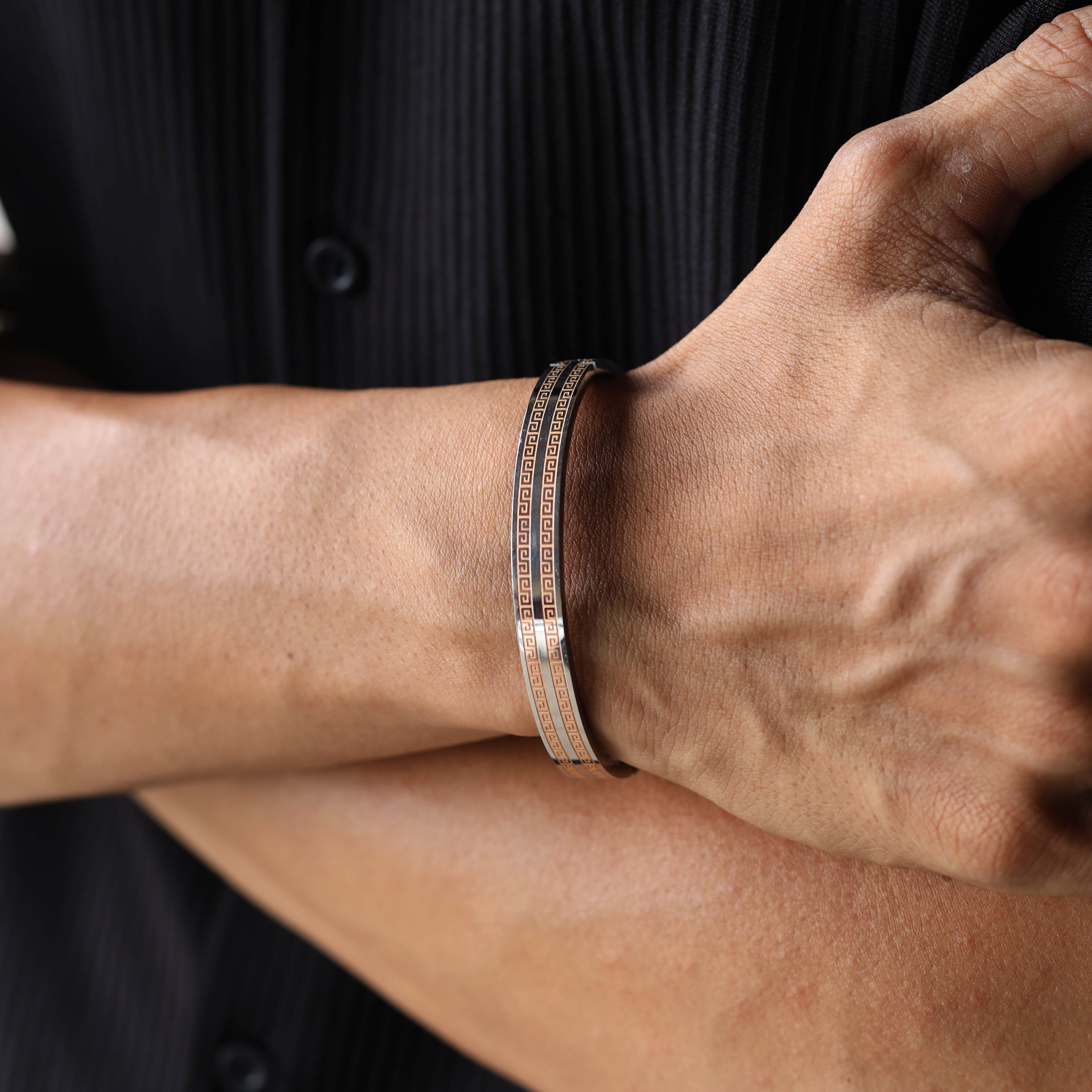 Men’s Two-Tone Greek Key Cuff Bracelet