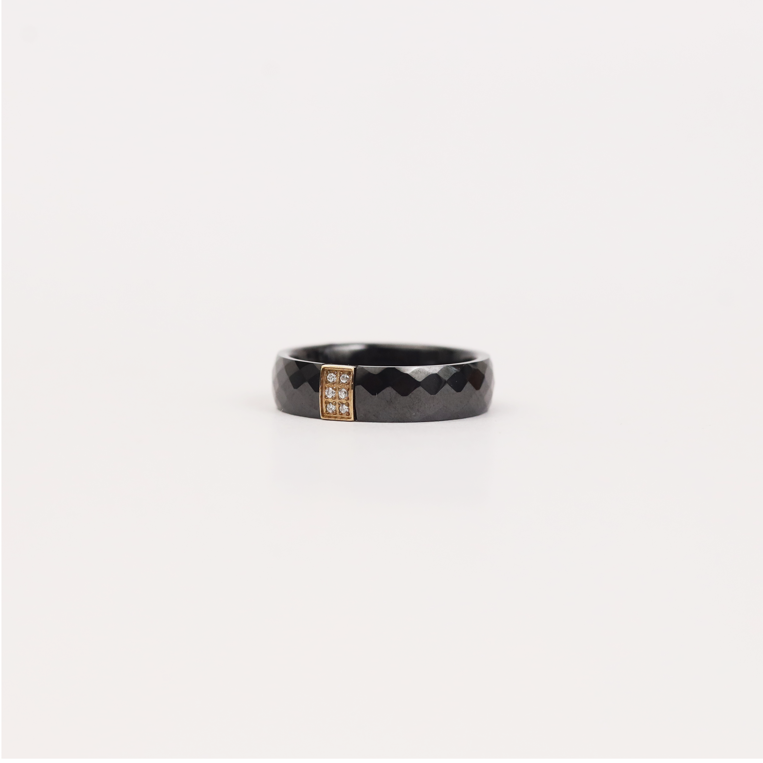 Men’s Black Faceted Ring with Gold & Stone Detail