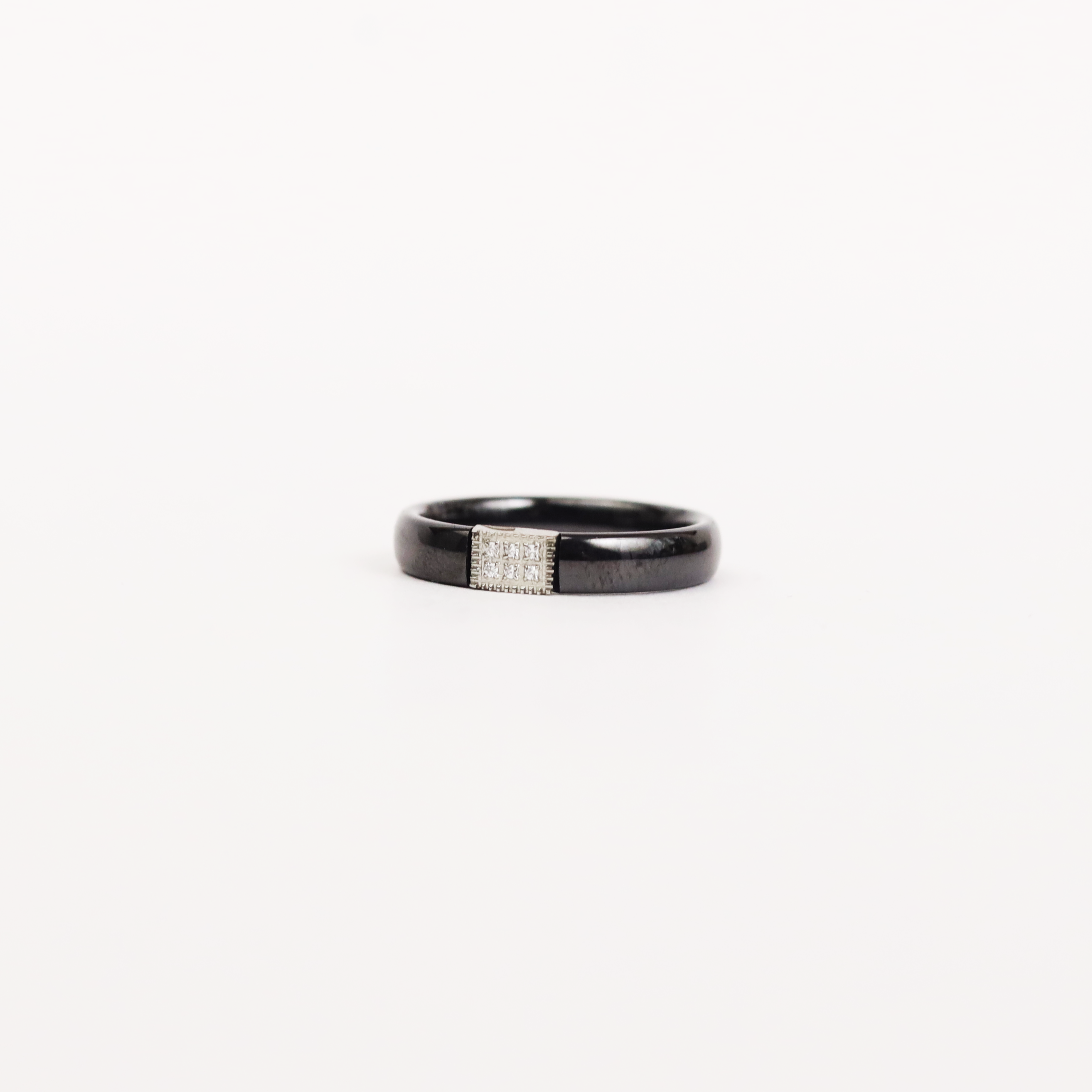 Men’s Black Ring with Silver & Stone Detail