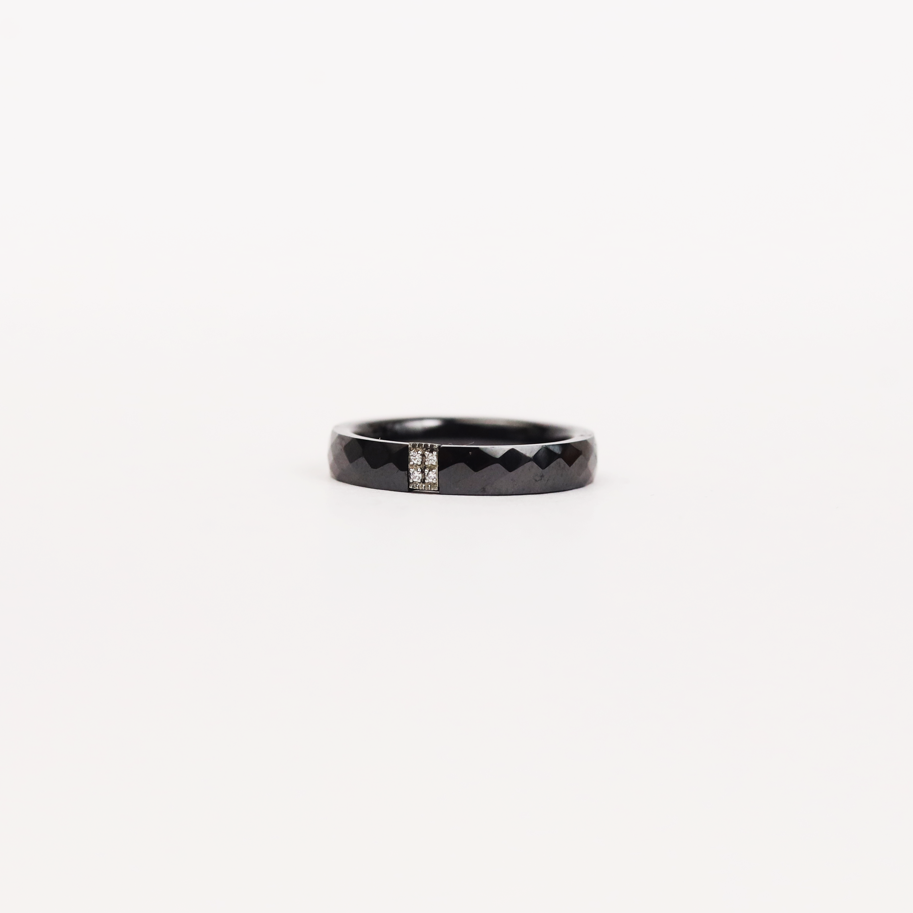 Men’s Slim Black Faceted Ring with Stone Accent