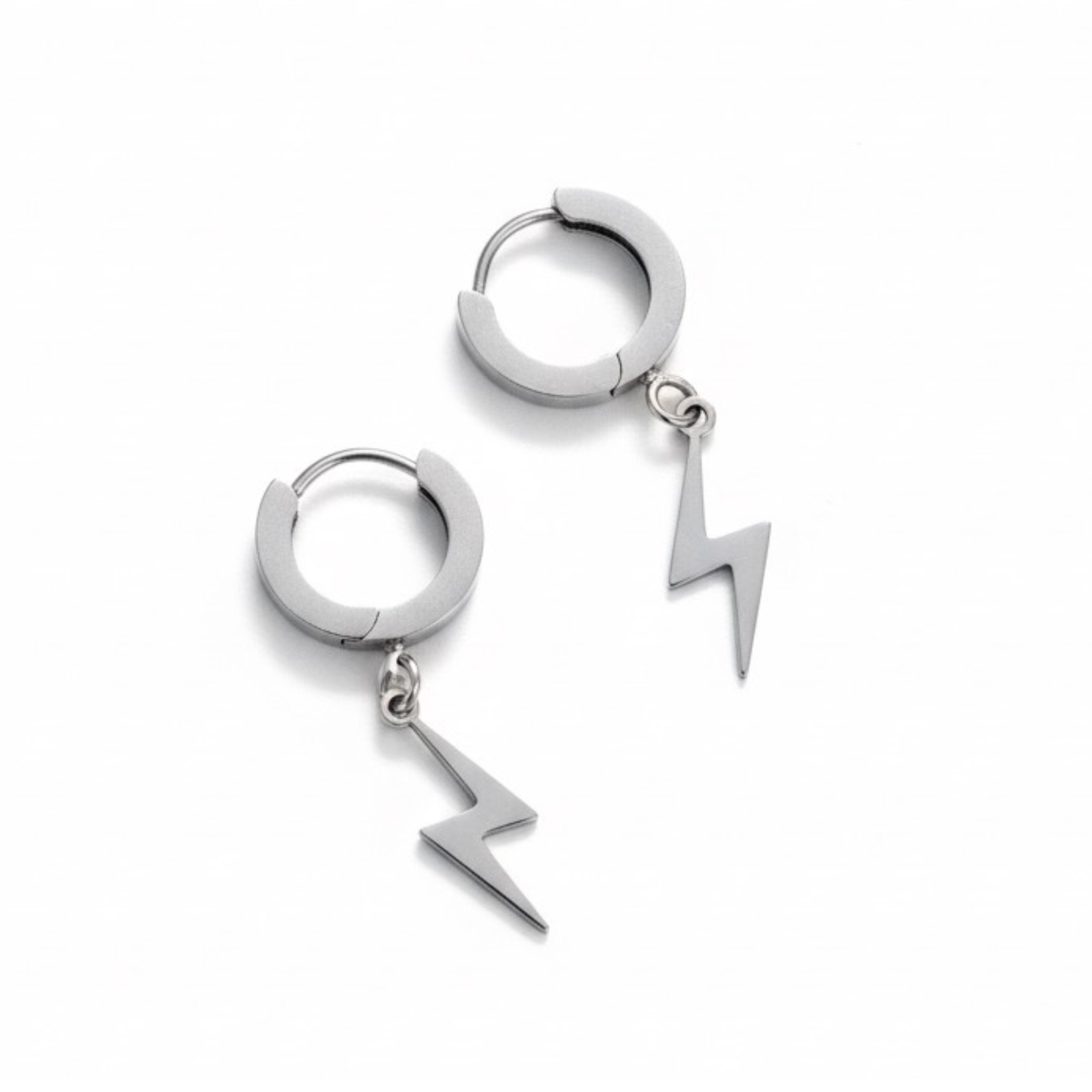 Lightning Bolt Hoop Earrings — Silver