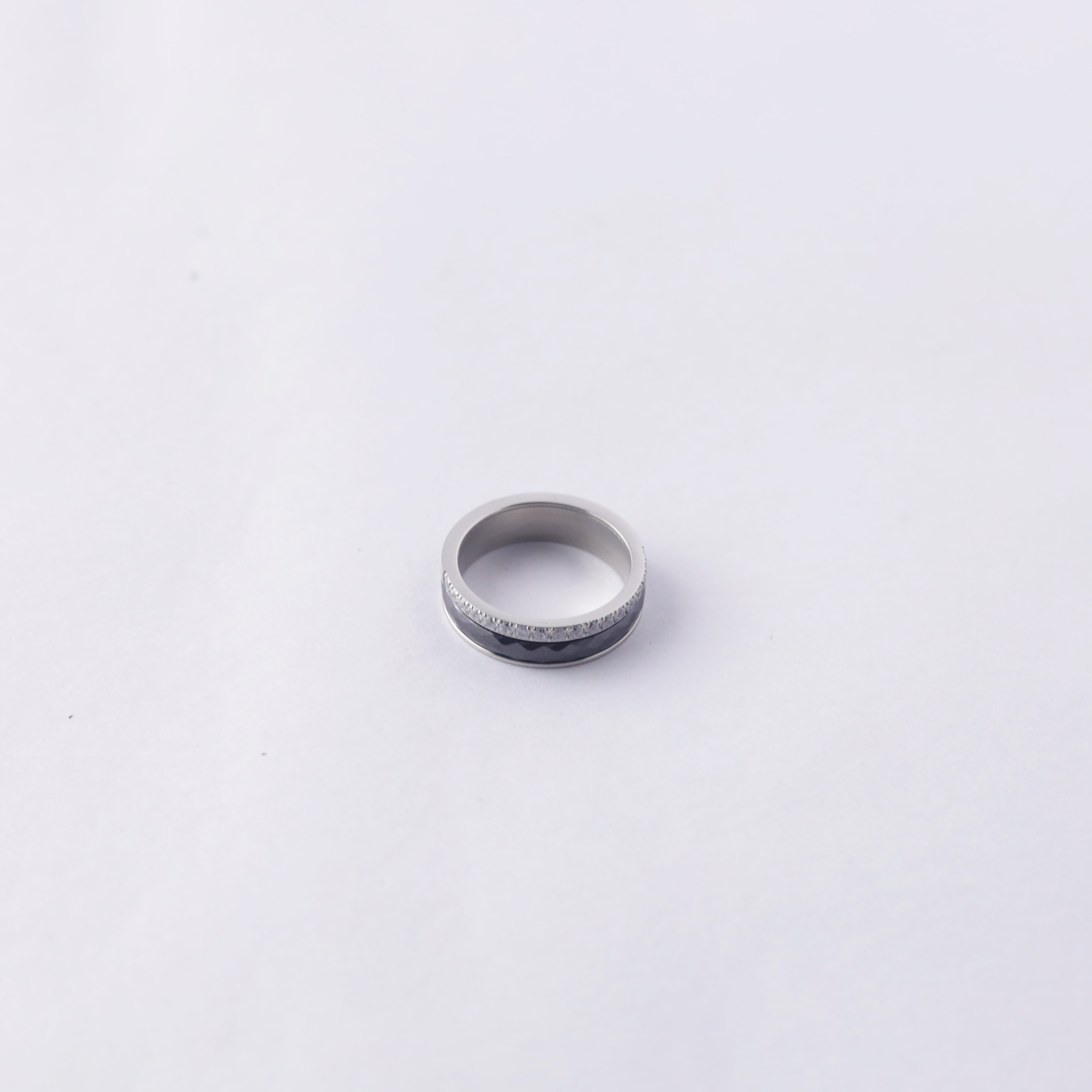 Silver Ring with Black Faceted Inlay