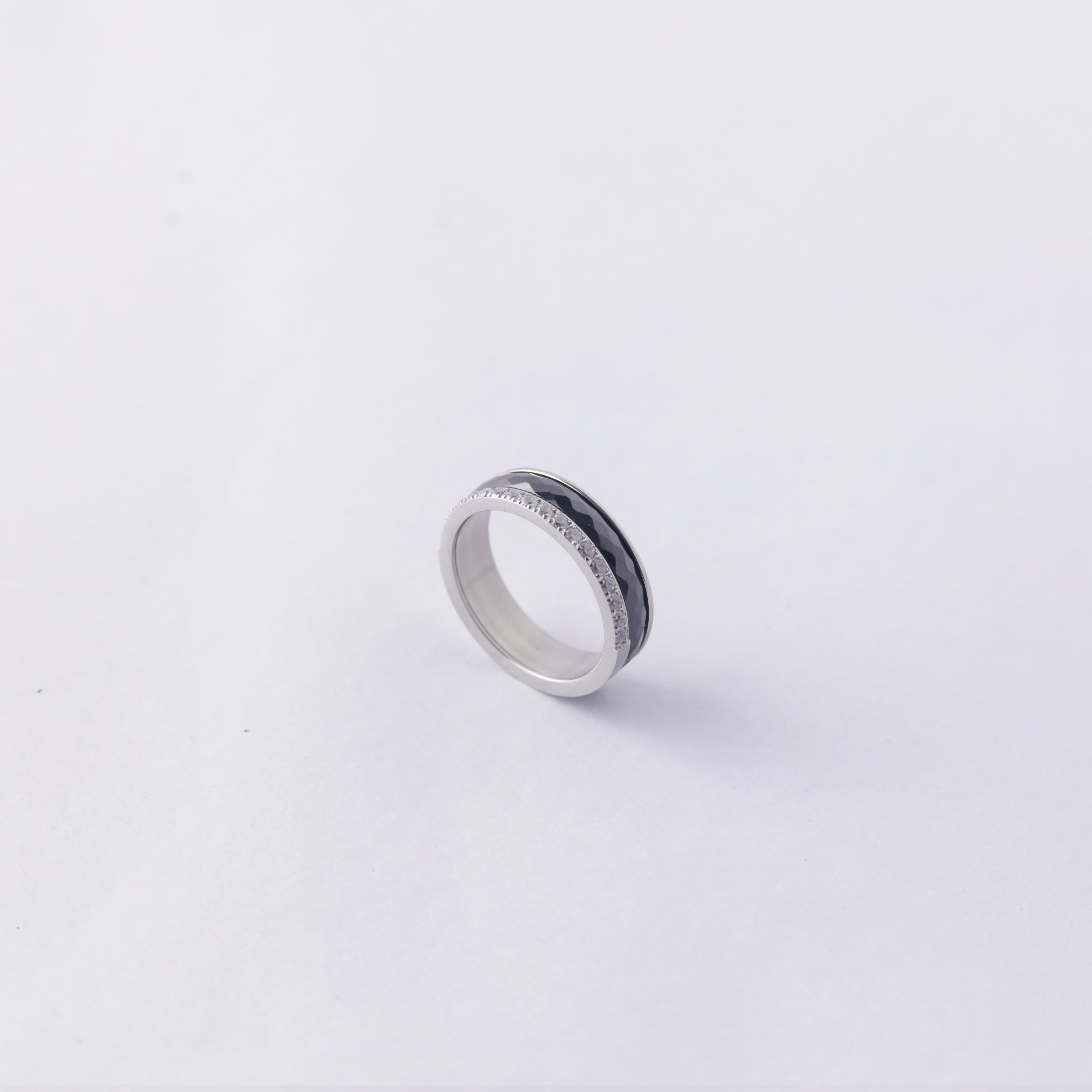 Silver Ring with Black Faceted Inlay