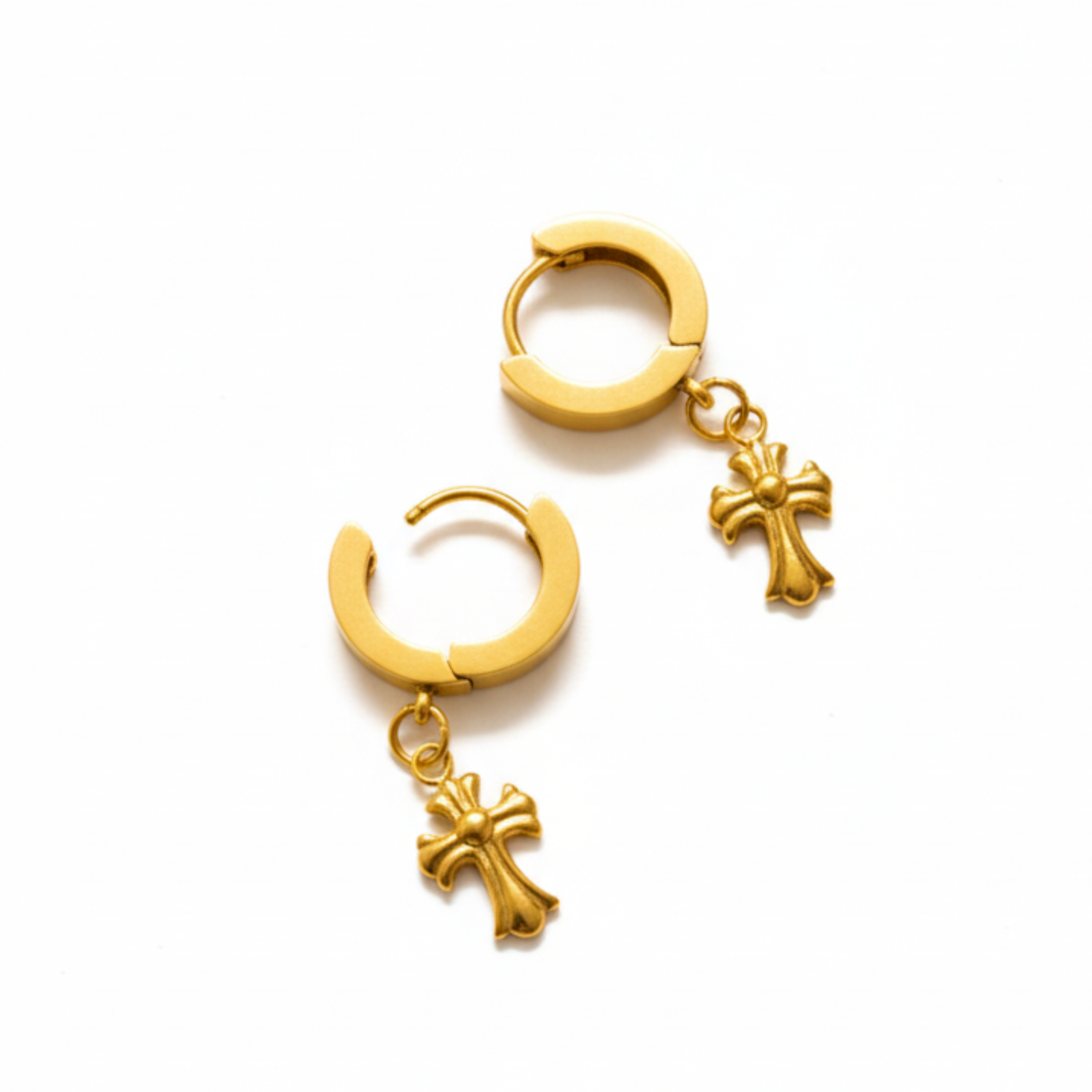 The Creed Gold Cross Huggie Earrings