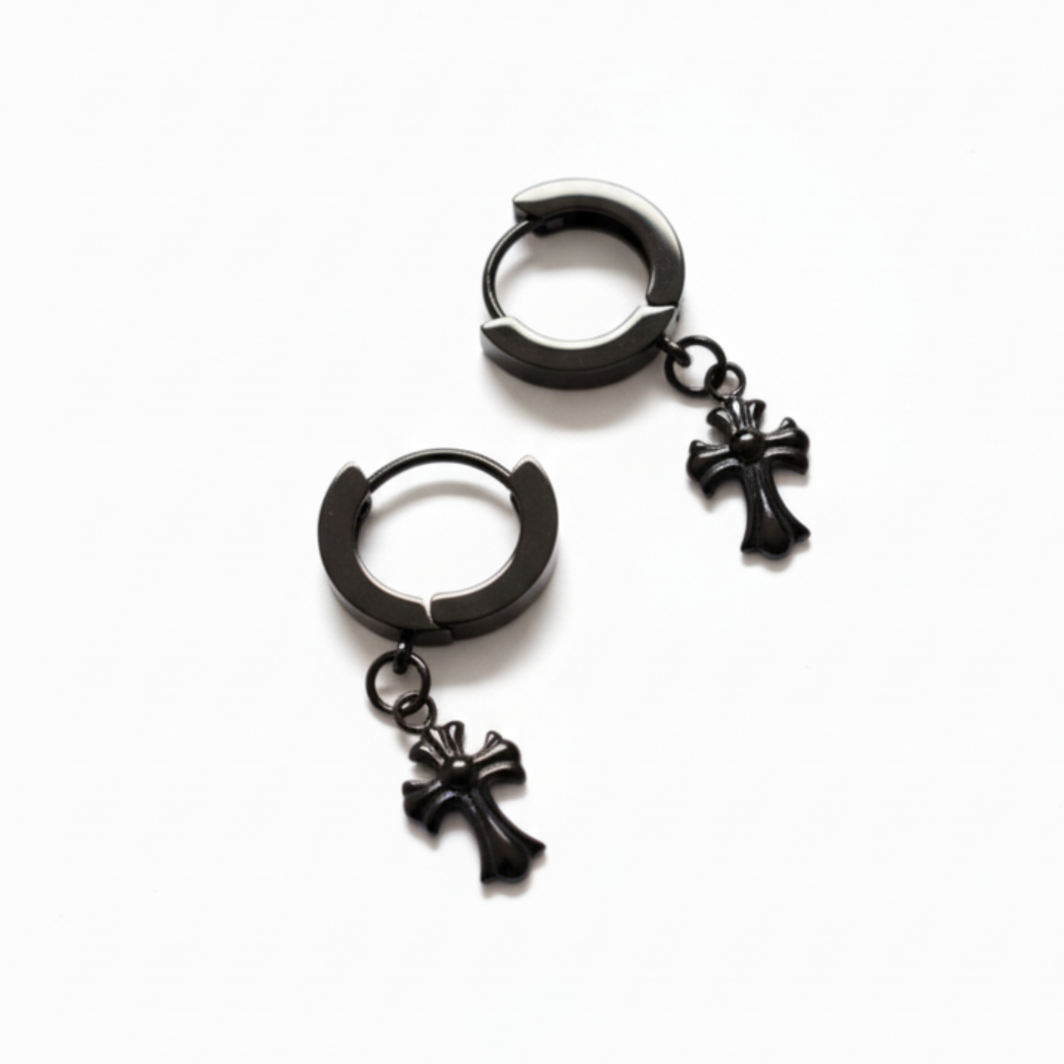 The Creed Black Cross Huggie Earrings