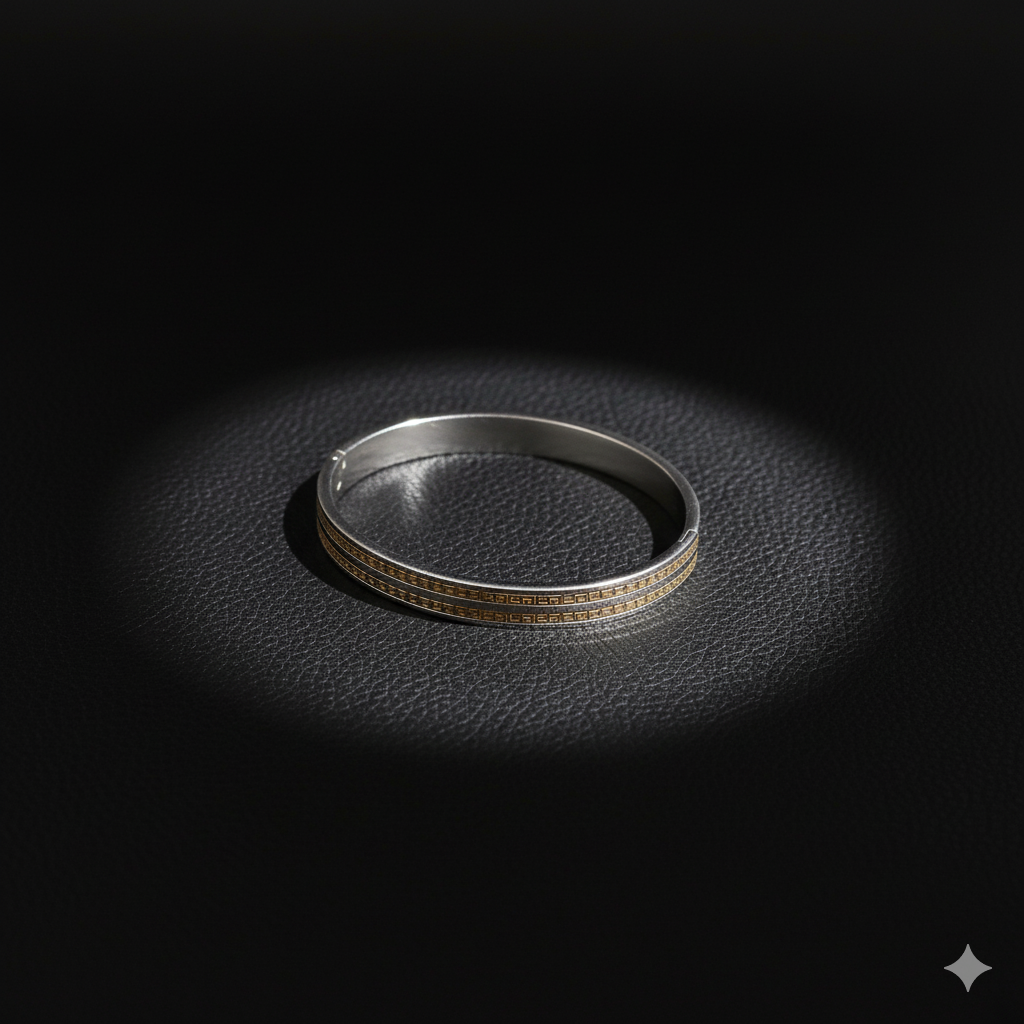 Men’s Two-Tone Greek Key Cuff Bracelet
